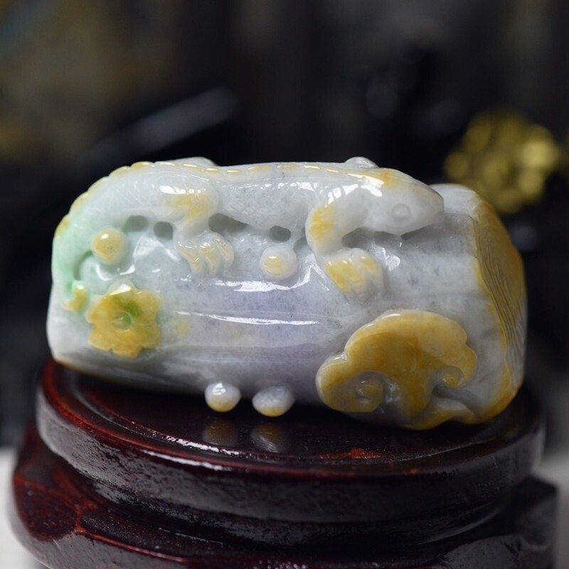 翡翠A货玉石蜥蜴摆件手玩件玉石玉器今非昔比手玩件带证书