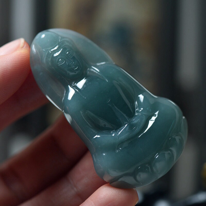 天然翡翠玉石观音吊坠 正品翡翠玉牌男款观音玉器挂件保真送证书