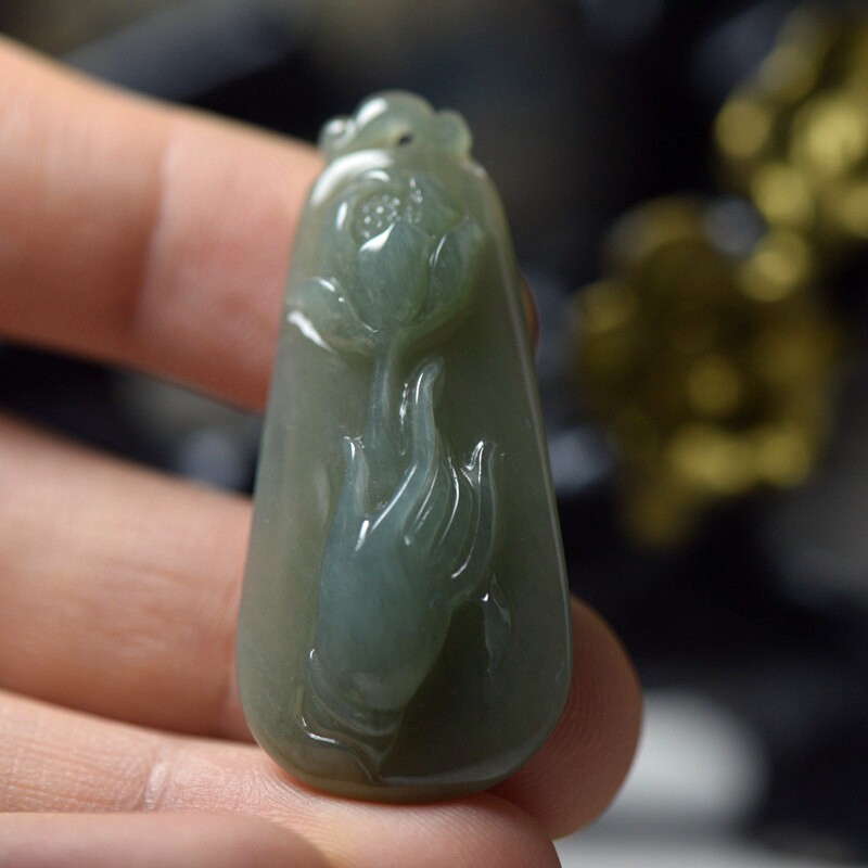 翡翠玉石佛手莲花玉牌吊坠 缅甸玉器珠宝首饰 保真送证书