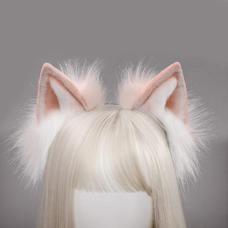 手作彩色毛绒仿真兽耳可爱头饰发饰cosplay配饰猫耳朵发箍