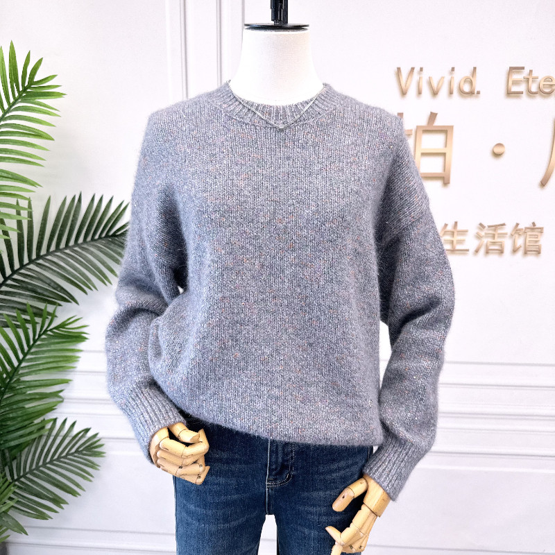 可路莎专柜249611秋冬宽松彩点圆领针织衫女套头短款毛衫