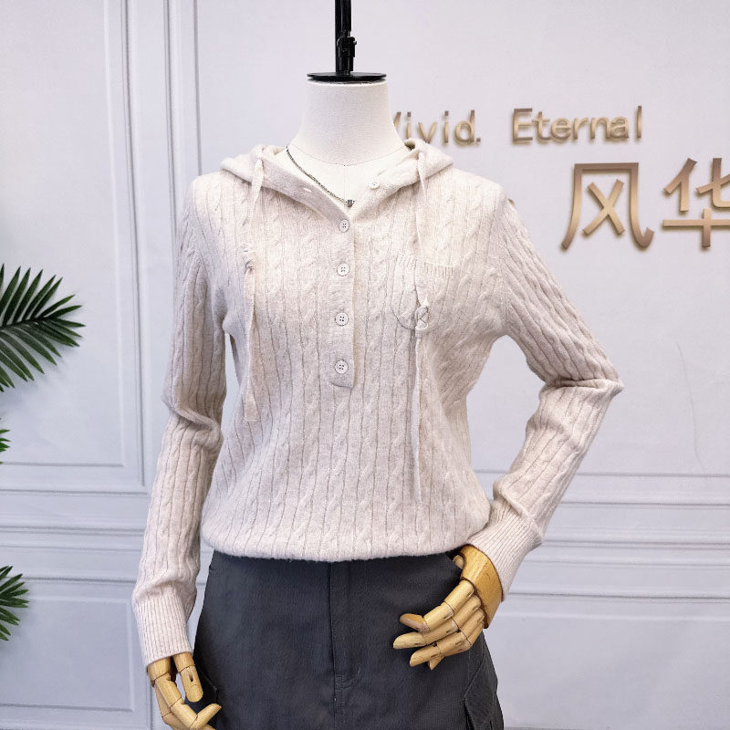 可路莎专柜249632秋冬休闲连帽半开领针织衫女套头毛衫