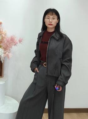 【可系】专柜251112春秋休闲擦色复古翻领夹克短外套上衣