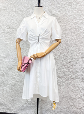 可路莎专柜232338夏季不规则抽绳衬衫式连衣裙女长裙