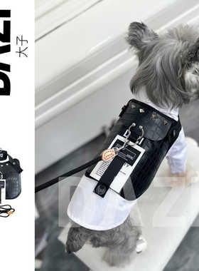DAZI大子原创宠物狗帅酷黑色皮胸背牵引绳中小型犬泰迪比熊雪纳瑞