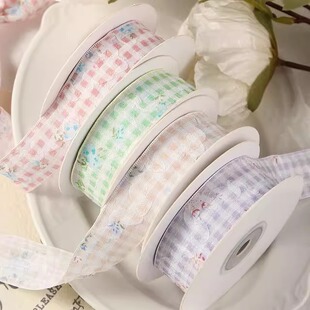 diy手工头饰发箍蝴蝶结制作材料格子印花立体花边织带家居辅料带