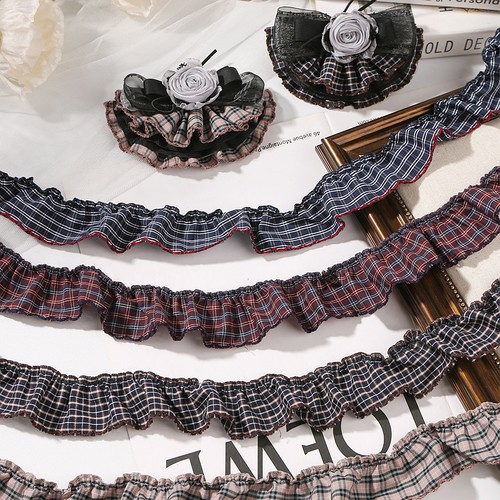 皱褶格子蕾丝花边织带服饰家居装饰格纹丝带发饰DIY蝴蝶结辅料
