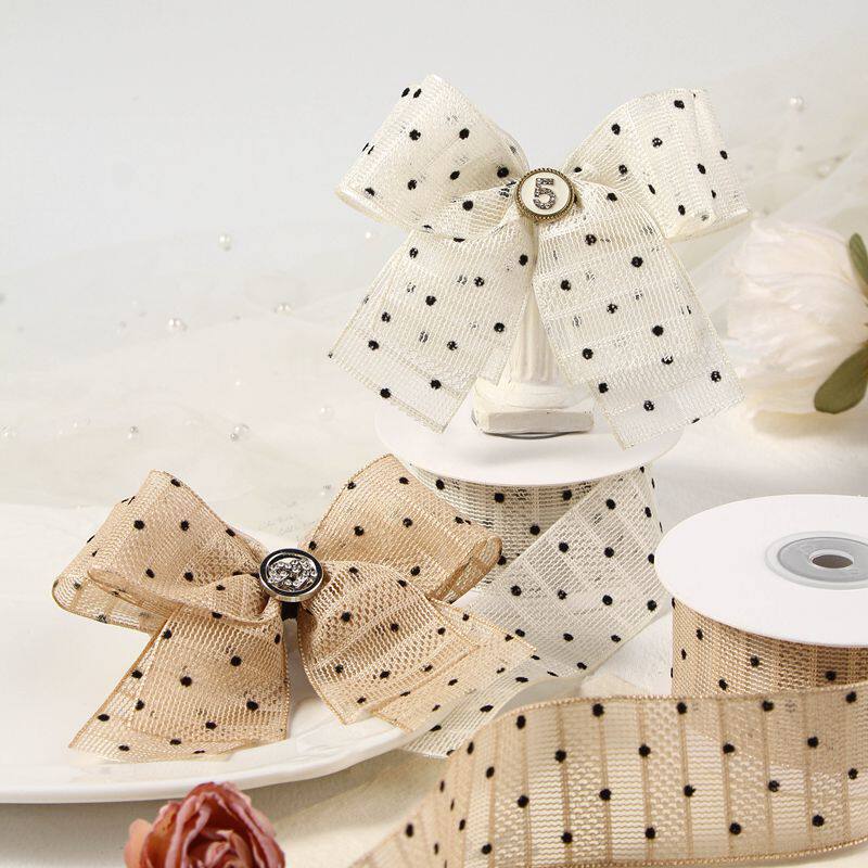 双层网纱带花束礼盒包装丝带diy手工蝴蝶结圆点发饰发箍辅料绑带