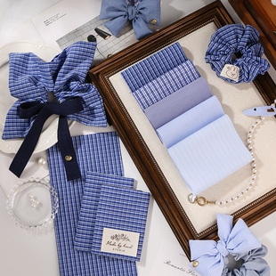 格子条纹发饰材料布料发圈方巾DIY蝴蝶结面料鞋帽服装装饰辅料