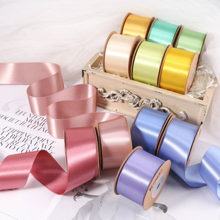 3.8cm加密亮面缎带diy蝴蝶结手工材料手捧花丝带彩带纯色涤棉带