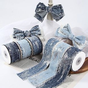 兒童發(fā)飾絲帶diy材料服裝 手工蝴蝶結亮片勾邊牛仔織帶 輔料綁帶