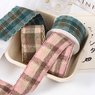 秋冬英伦风芽边格子毛呢布条手工蝴蝶结丝带diy材料礼盒草帽织带