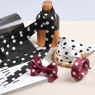 双面复古黑白大波点圆点丝带手工diy蝴蝶结发夹头饰发饰材料织带