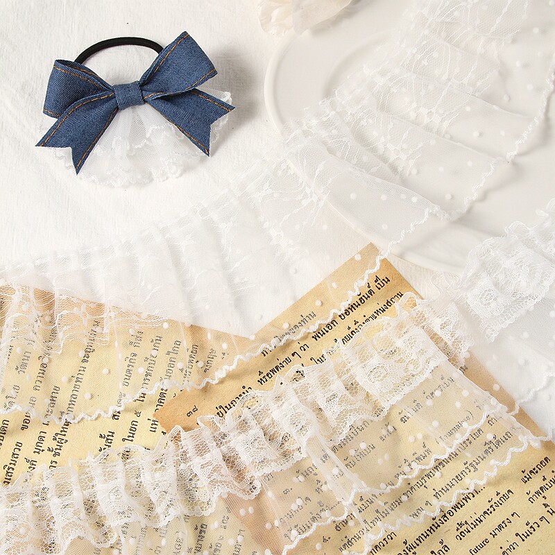 波浪边蕾丝花边圆点网纱织带DIY手工蝴蝶结发饰发箍制作家居服饰