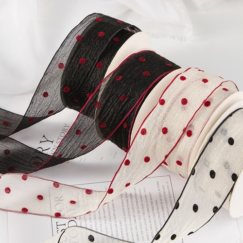 圆点彩边波点褶皱雪纱织带DIY发饰蝴蝶结鲜花材料礼盒包装丝带