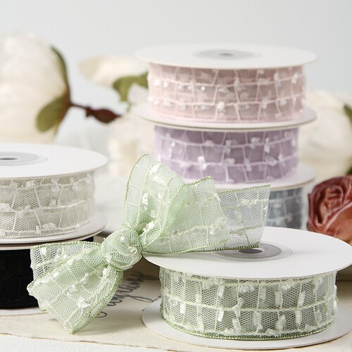 压边毛须格子网纱织带花束鲜花包装DIY蝴蝶结绑带发饰发夹辅料带