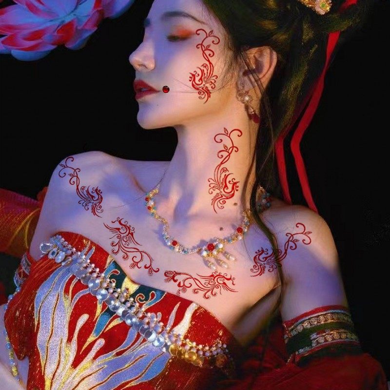 凤凰花钿额贴纹身贴眉心贴彩妆彩绘贴花中国套装一套2张包邮