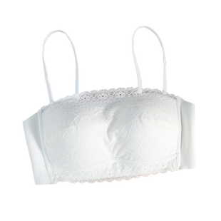 细肩带抹胸内衣女士薄款胸罩性感蕾丝裹胸防走光小胸聚拢文胸白色