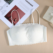 细肩带抹胸内衣女士薄款 胸罩性感蕾丝裹胸防走光小胸聚拢文胸白色