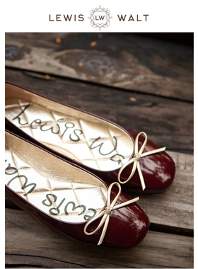 Lewis Walt方头浅口牛羊漆皮女平蝴蝶结芭蕾平底软底法式小红鞋