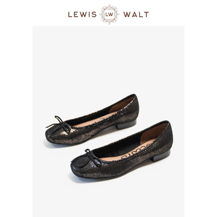 Lewis 女 Walt純色通勤羊皮淺口方頭蝴蝶結平底軟底芭蕾舞低跟單鞋
