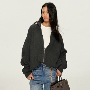 【XSPACE】Dpercent｜马嘉祺同款炭灰色松弛感半高领拉链毛衣外套