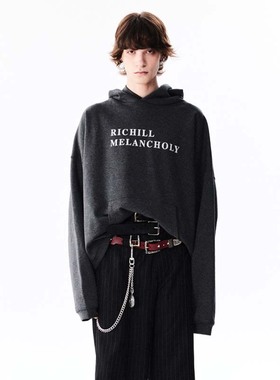 【XSPACE】RICHILL MELANCHOLY标语logo印花破坏基础连帽套头卫衣