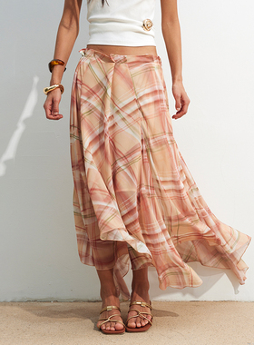 【XSPACE】Dpercent丨立体褶造型不规则度假感下摆薄纱长半裙