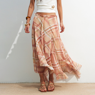 【XSPACE】Dpercent丨立体褶造型不规则度假感下摆薄纱长半裙