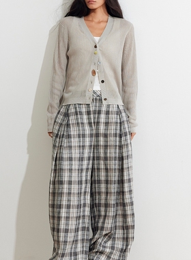 【XSPACE】Dpercent丨薄款纽扣装饰V领长袖坑条针织开衫外套