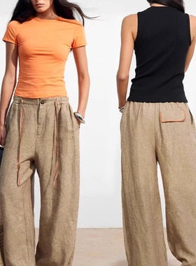 【XSPACE】Dpercent丨天然纯汉麻织布肌理感可调节收裤脚休闲长裤