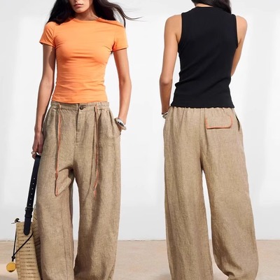 【XSPACE】Dpercent丨天然纯汉麻织布肌理感可调节收裤脚休闲长裤