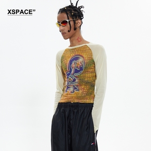 【XSPACE】eis4tears 22SS春夏系列圆领印花透视网纱插肩袖上衣