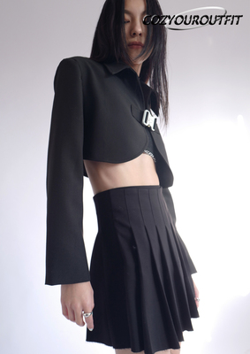 taobao agent Cozyouroutfit 2021S/s short suit wool irregular hem pleated skirt high waist and thin girl