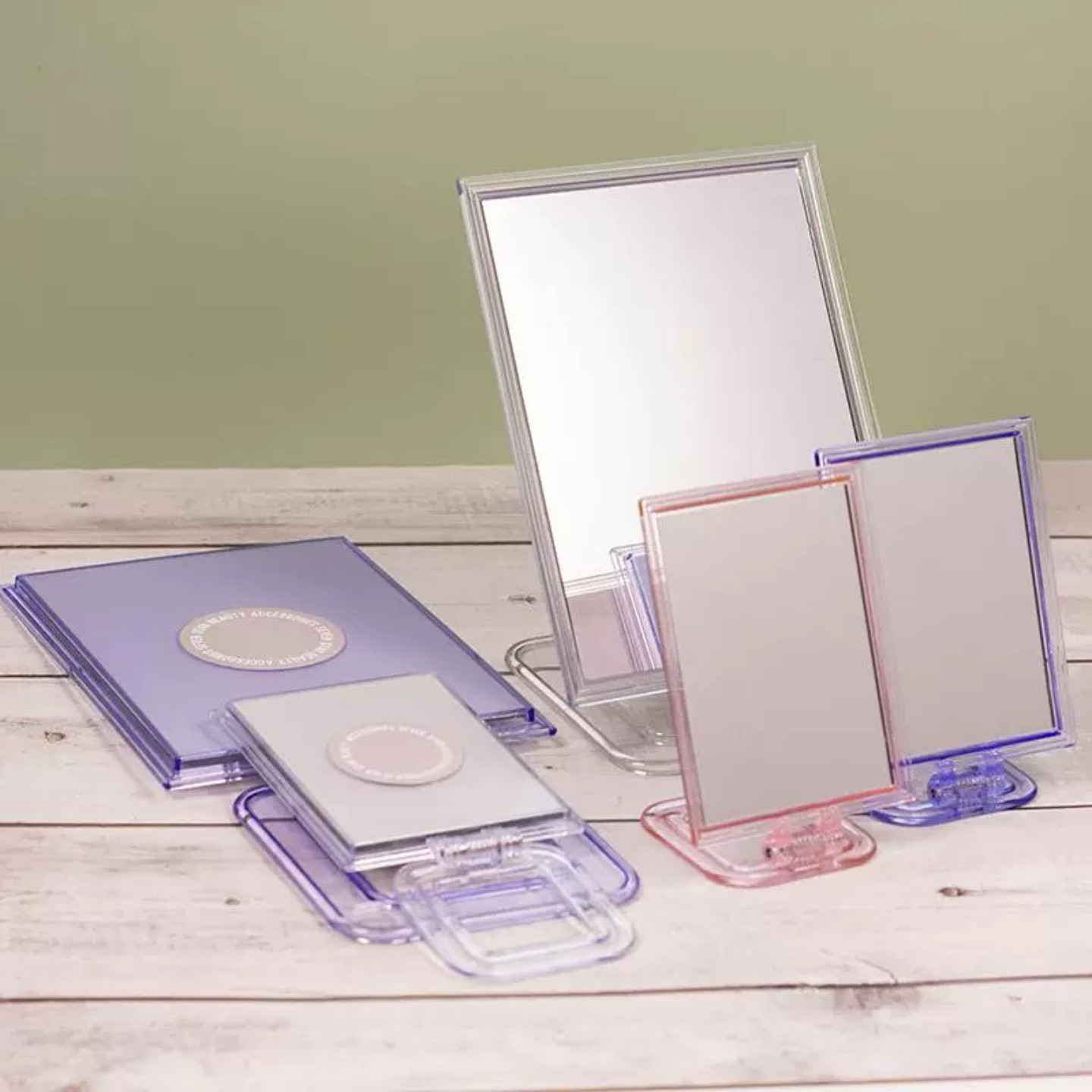 韩国进口亚克力框折叠便携台式镜公主镜透明折叠手持长方形旋转镜
