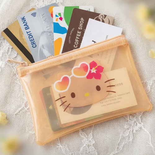 日本三丽鸥黑皮hello Kittypvc可爱收纳袋透明外出零钱包拉链袋子