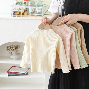 儿童秋冬薄款打底衫女宝宝韩版纯色百搭套头毛衣女童内搭毛线衣白