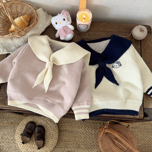 女童海军领内搭针织上衣加德绒潮