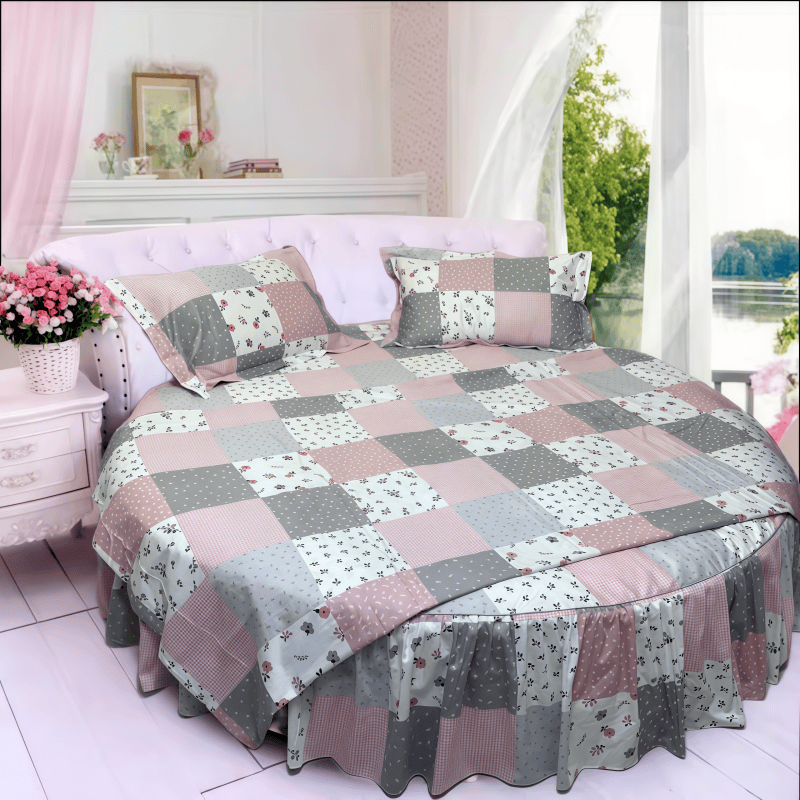 纯棉粉色KT粉色公主风女生房圆形床四件套圆床品圆床单圆床罩被套