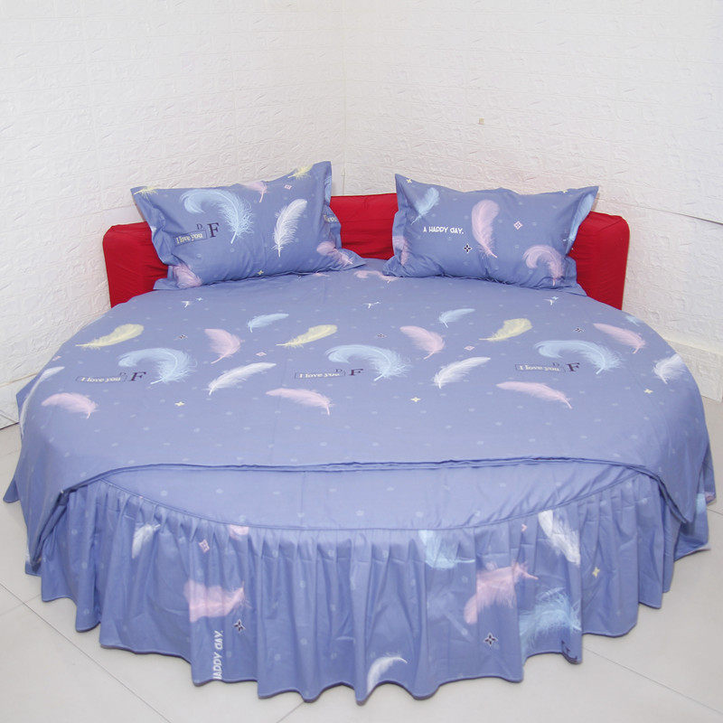 纯棉羽毛灰蓝新款纯棉圆床四件套圆形床上全棉欧式床罩尺寸定制