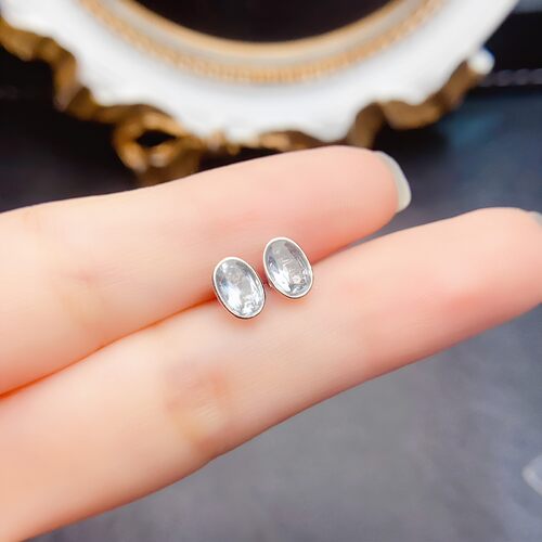 天然海蓝宝S925银耳钉简约冷淡风