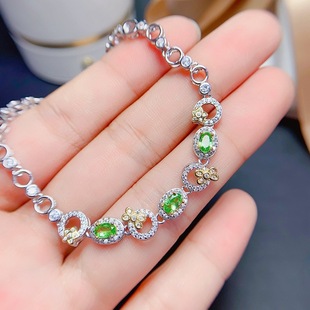 天然沙弗莱手链女s925纯银镶宝石全净体火彩超好日系小清新甜美款