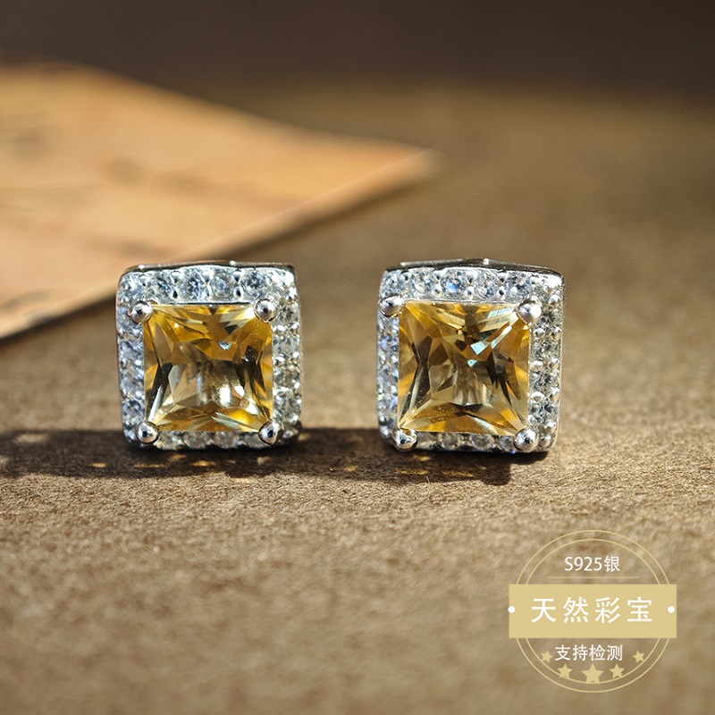 【觅恋珠宝】天然黄水晶耳钉