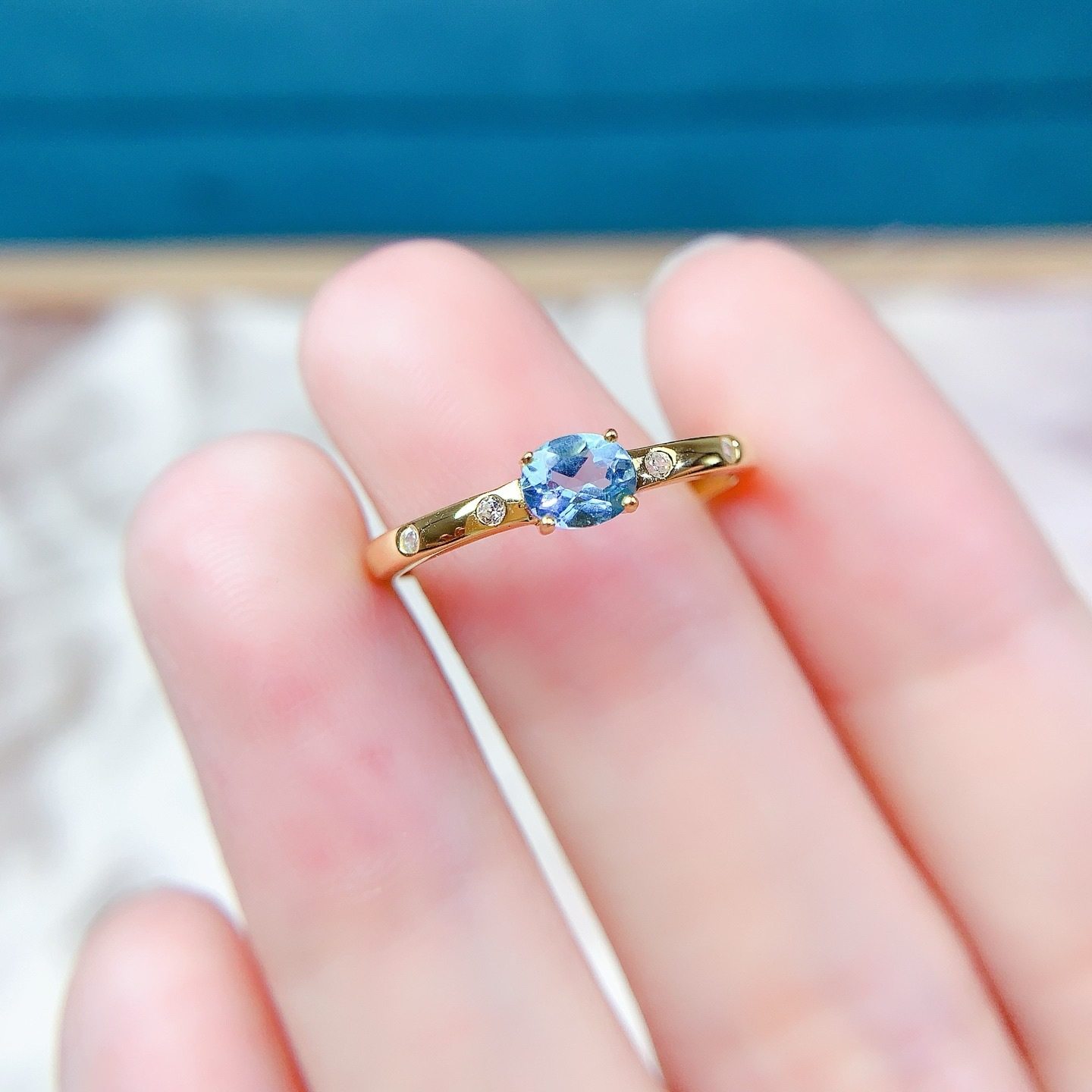 瑞士蓝天然托帕石戒指女s925银镀18k金主石4x5mm简约时尚气质百搭,饰品/流行首饰/时尚饰品新,银饰戒指,淘宝优惠券,粉丝福利购,淘宝优惠卷