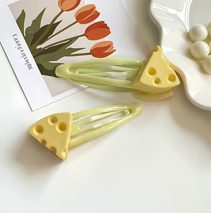 (奶酪造型发夹)女可爱黄色甜美发卡樱桃少女多巴胺侧边小夹子