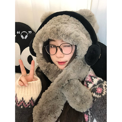可爱甜美小熊耳机毛绒帽