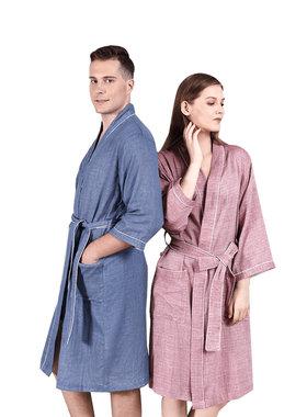 雅棉amain 双层纱五星级酒店男女款情侣睡袍夏季长袍薄款宽松浴袍