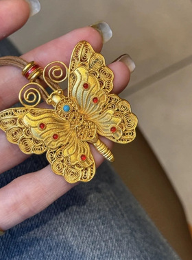 铜镀金金店款韦雪同款花丝蝴蝶项链女流光蝶影立体蝴蝶锁骨链