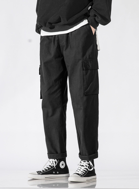 工装裤男士秋冬季潮牌休闲长裤港风宽松时尚百搭多口袋直筒裤子男