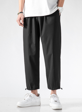 九分裤子男直筒2025秋冬季束脚宽松抽绳运动裤时尚潮流百搭休闲裤